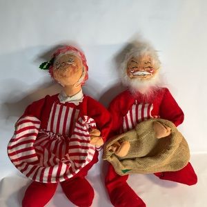 Annalee 1970 Seated Santa w/ Basket & 1971 Seated Mrs. Claus